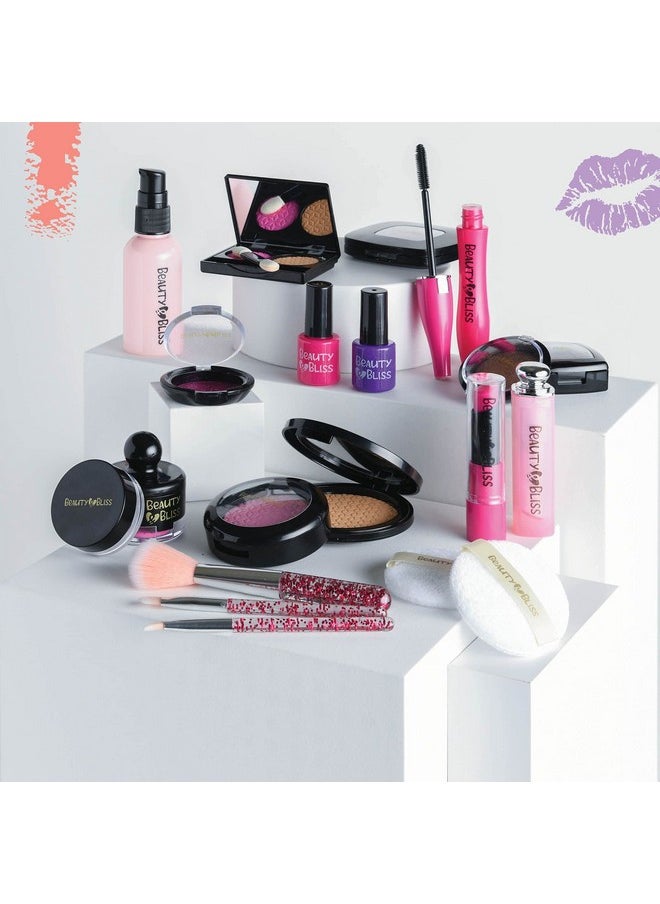 Prextex - Girls Pretend Makeup Set 21 Pcs Pretend Play Cosmetic Beauty Makeup Set With Cute Pink Leather Look Cosmetic Case For Little Girls Realistic Kids Makeup Set. - Image 1