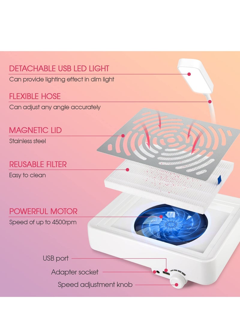 Barakah Nail Dust Collector, 40W Nail Dust Collector with Lamp for Clean & Stylish Nails, Electric Dust Suction Machine for Nail- for Nail Studio Salon & Home Use - Image 5