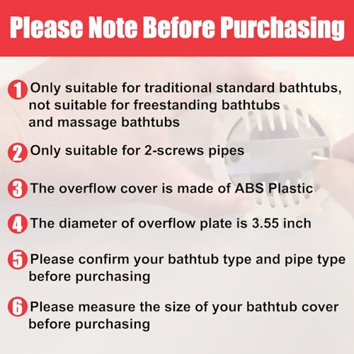 Fibetter Tub Overflow Cover 2-Screws on, 3.55 Inch Oversized Bathtub Overflow Plate with Hair Catcher, ABS Plastic Tub Drain Faceplate 2-Hole Replacement Overflow Cap for Alcove Bathtubs, Matte Black - Image 2