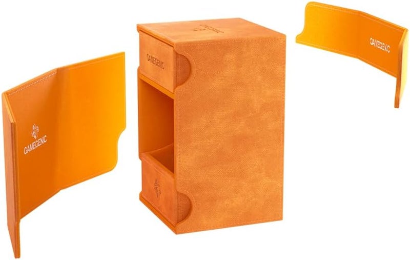 Watchtower 100+ XL Convertible Deck Box - Double-Sleeved Card Storage - Card Game Protector - Nexofyber Surface - Holds Up to 100 Cards - Orange Color - Made by
