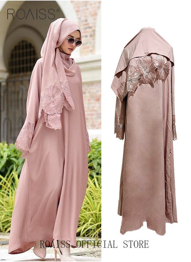 2 Pcs Women's Abaya Robe Dress and Headscarf Set Solid Color Floral Embroidery Lace Long Sleeves for Spring Summer Outfit Ramadan Eid al-Adha Gifts - pzsku/Z498640D4F08D3582CD6CZ/45/_/1684487430/67bb6b41-05ed-4cc2-81ef-ff640762c348