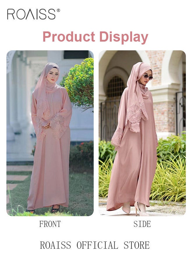 2 Pcs Women's Abaya Robe Dress and Headscarf Set Solid Color Floral Embroidery Lace Long Sleeves for Spring Summer Outfit Ramadan Eid al-Adha Gifts - pzsku/Z498640D4F08D3582CD6CZ/45/_/1684487431/0593890a-288b-4557-9933-17e7ed5e7064