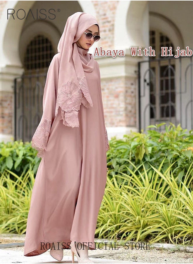 2 Pcs Women's Abaya Robe Dress and Headscarf Set Solid Color Floral Embroidery Lace Long Sleeves for Spring Summer Outfit Ramadan Eid al-Adha Gifts - pzsku/Z498640D4F08D3582CD6CZ/45/_/1684487432/099ec828-0401-4a9d-95c0-c0e88f08b174