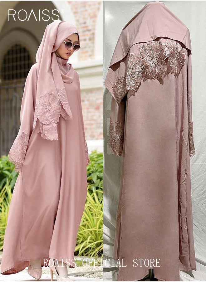 2 Pcs Women's Abaya Robe Dress and Headscarf Set Solid Color Floral Embroidery Lace Long Sleeves for Spring Summer Outfit Ramadan Eid al-Adha Gifts - pzsku/Z498640D4F08D3582CD6CZ/45/_/1684487433/dd496c8c-f874-43af-8d5c-fe27012b32df