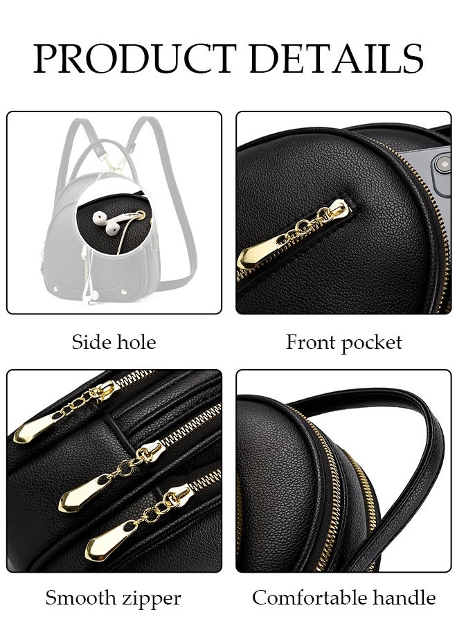 DUNISO Women's Backpack Fashion Travel Backpack For Women Ladies Backpack Faux Leather School Backpack Shoulder Bag For College Girls Students Mini Backpack Leather Bag for Women Black  - Image 2