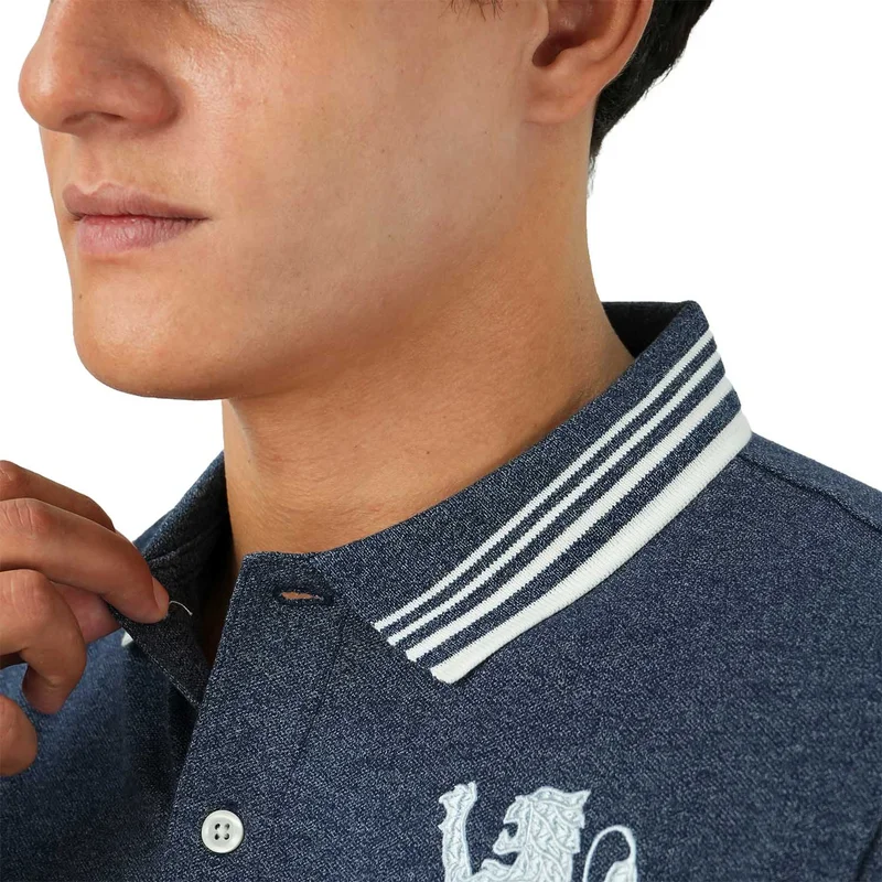 GIORDANO Men's 3D Lion Polo: Slim Fit, Bold Embroidery, Premium Pique