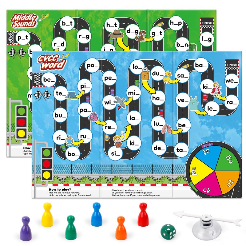 Broytain Phonics Board Games for KidsEducational Learning CVC and CVCC Board Games for Boys and GirlsReading and Spelling Word Games Ages 4 5 6Classroom Travel Indoor Outdoor Family Games - Image 3
