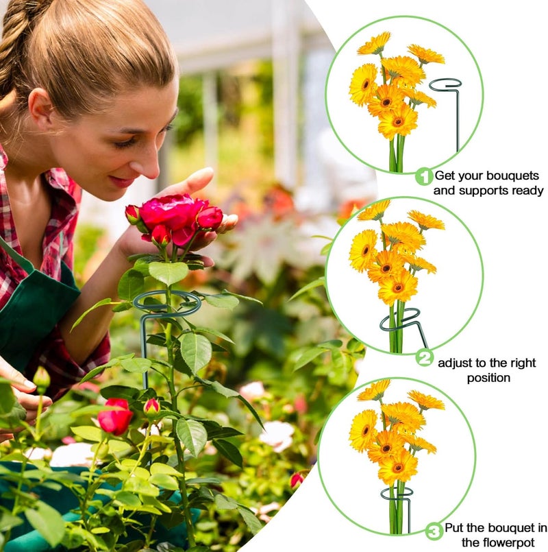 HiGift 10 Pack 17 inches Plant Support Plant Stakes with 20 Pcs Plant Clips, Metal Garden Single Stem Flower Support Stick Plant Cage Support Ring for Amaryllis Orchid Peony Rose Tomato - Image 5