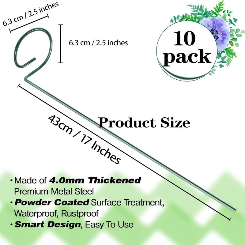 HiGift 10 Pack 17 inches Plant Support Plant Stakes with 20 Pcs Plant Clips, Metal Garden Single Stem Flower Support Stick Plant Cage Support Ring for Amaryllis Orchid Peony Rose Tomato - Image 4