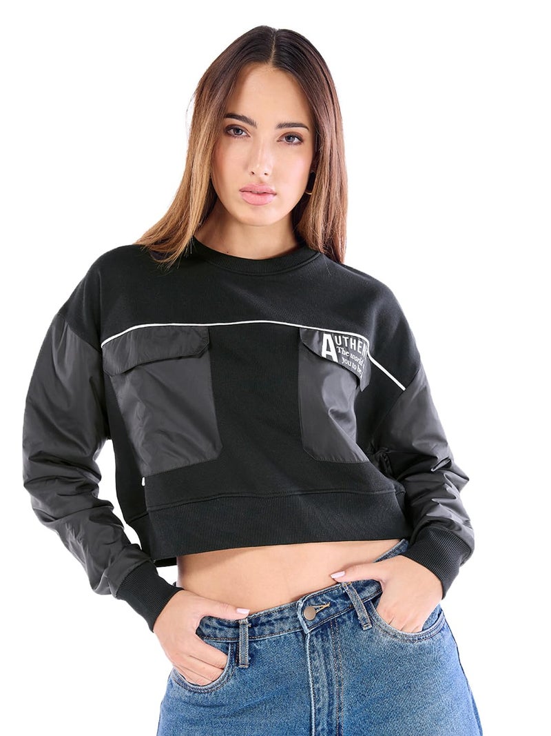 Bewakoof Women's Typography Oversized Fit Full Sleeve Round Neck Fleece Blend Sweatshirt_641064_Black_XL - Image 1