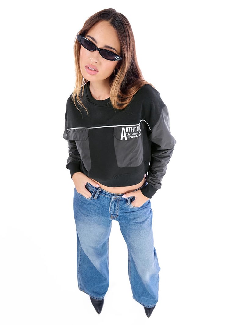 Bewakoof Women's Typography Oversized Fit Full Sleeve Round Neck Fleece Blend Sweatshirt_641064_Black_XL - Image 4