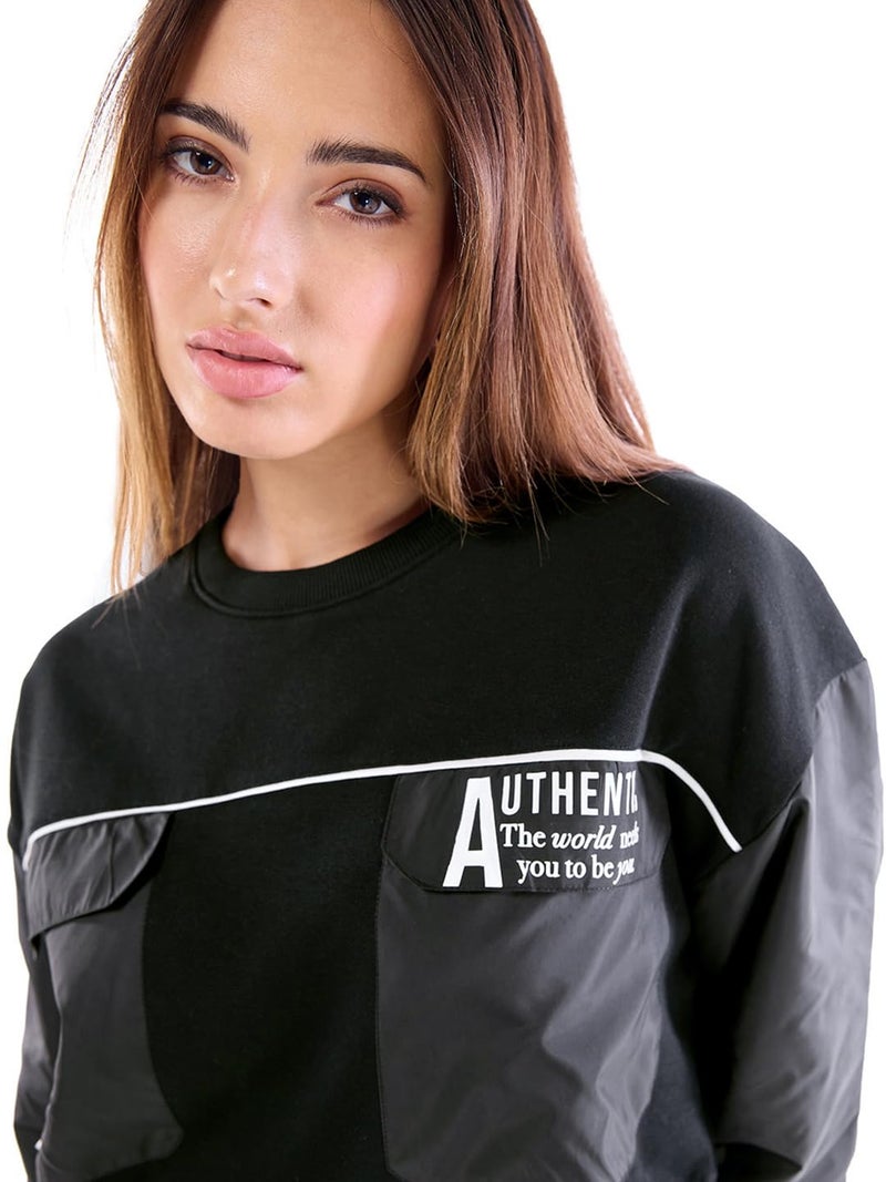 Bewakoof Women's Typography Oversized Fit Full Sleeve Round Neck Fleece Blend Sweatshirt_641064_Black_XL - Image 5