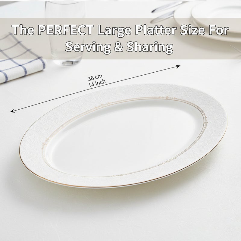 Shallow ISLA New Bone China Oval Platter 36 cm  Large White Serving Platter for Hosting & Festive Dining, Elegant Tableware for Daily Use, Brunch, Ramadan, Eid, Diwali & Gifting - Image 3