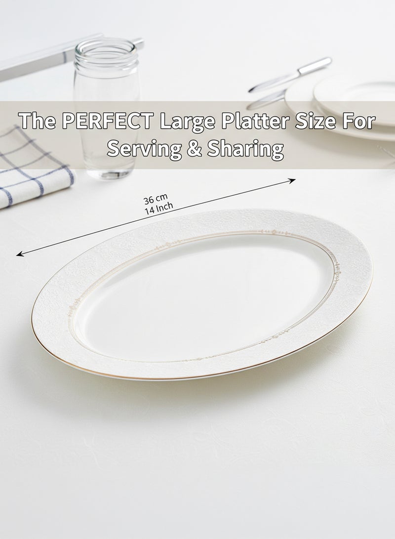 Shallow ISLA New Bone China Oval Platter 36 cm – Large White Serving Platter for Hosting & Festive Dining, Elegant Tableware for Daily Use, Brunch, Ramadan, Eid, Diwali & Gifting - Image 3