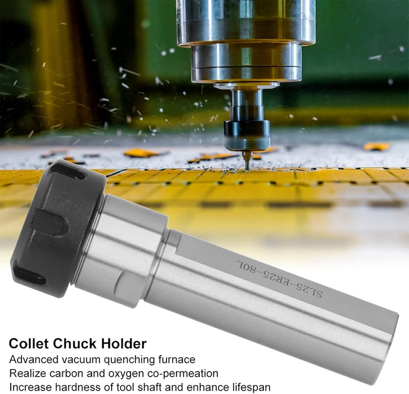 Collet Chuck Holder Straight Shank, CNC Lathe Machine Tapping Tool, ER25 80mm Length with Through - Cooling Hole and Hex Nut for Secure Clamping - Image 2
