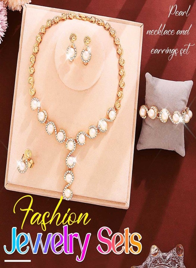 جورايس طقم مجوهرات زفاف من اللؤلؤ من GORAIS، يتضمن قلادة وأقراط وسوار وخاتم ذهبي للعروس، مجوهرات سهرة للنساء - Image 2