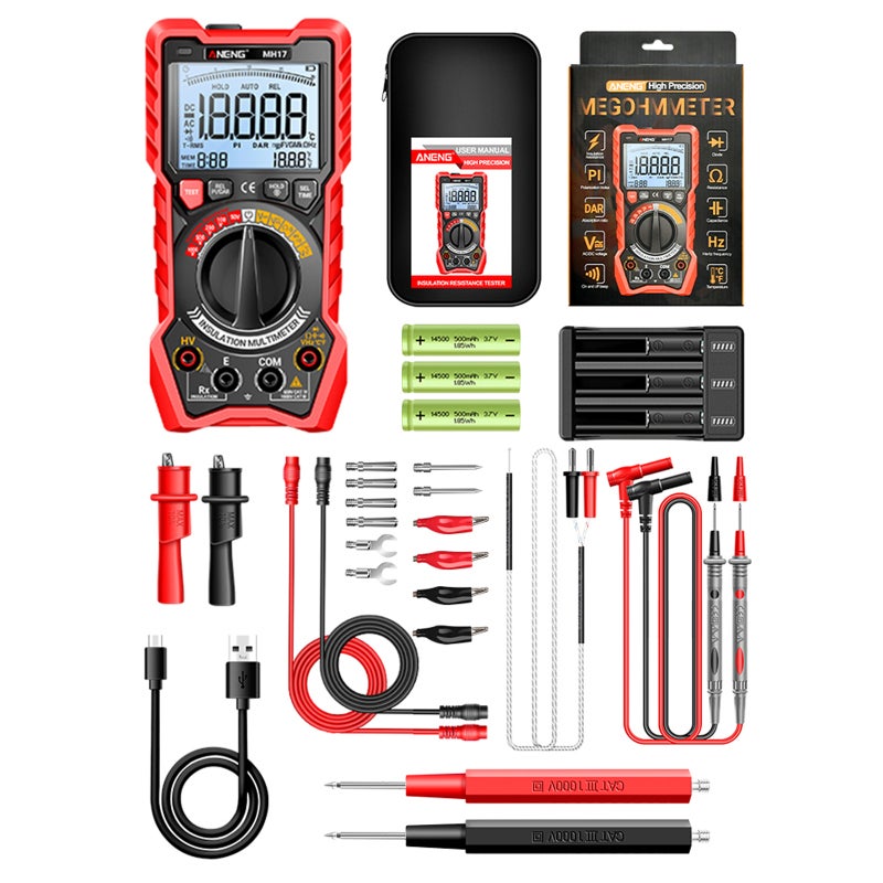 2-In-1 Multimeter Red - High Accuracy Insulation Resistance Tester With PI DAR Functions For Automotive HVAC Industrial Electrical Testing Professionals - Image 1