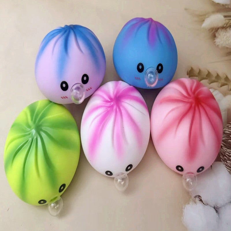 Stress Relief Squishy Steamed Bun Toy with Steamer Basket - Image 4