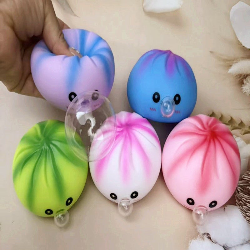 Stress Relief Squishy Steamed Bun Toy with Steamer Basket - Image 1