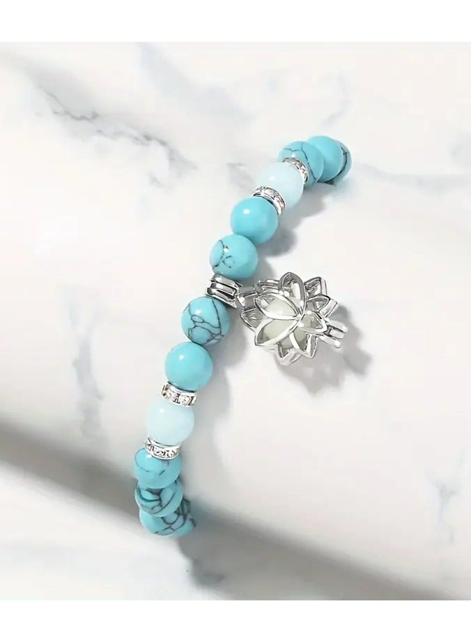1pc Natural Stone Bracelet, Yoga Luminous Glow In The Dark Bracelet, Lotus Charm Beads Jewelry For Men Women Jewelry Gifts - Image 4