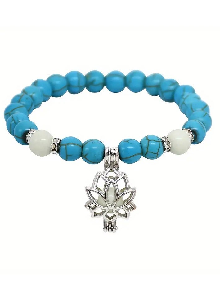 1pc Natural Stone Bracelet, Yoga Luminous Glow In The Dark Bracelet, Lotus Charm Beads Jewelry For Men Women Jewelry Gifts - Image 3