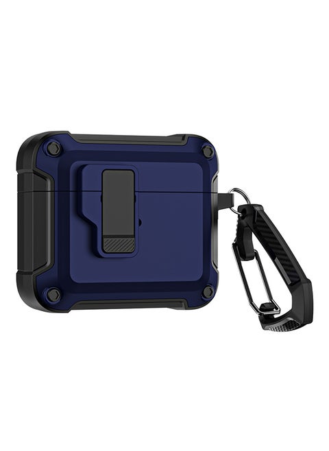 For AirPods 4 Case Cover (2024) ,Rugged Armor Shockproof Hard Shell Protection Case with Secure Lock Clip Case Cover With Keychain- Dark Blue
