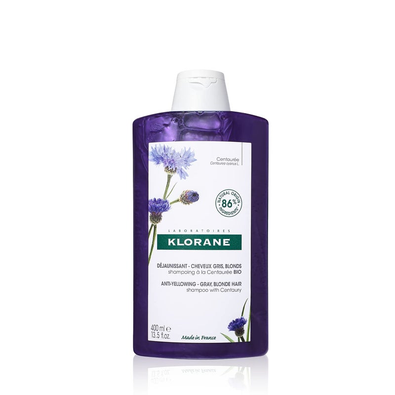 Klorane Shampoo with Centaury - Brightens Blonde, Platinum, Silver, Gray or White Hair - Neutralizes Unwanted Yellow, Brassy, and Copper Tones - Paraben, Silicone and Sulfate-Free - 13.5 fl. oz. - Image 1