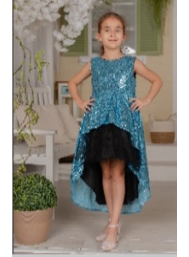 D'Daniela D' Daniela - Cyra Blue Sparkle Dress with Bow - Image 1