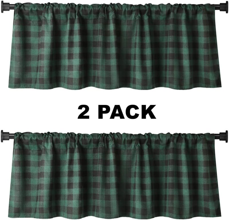 WOSIBO 2 Pack Buffalo Check Plaid Cotton Window Valances Blue and White Farmhouse Design Window Treatment Lined Decor Curtains Rod Pocket Valances for Kitchen/Living Room 16" x 56" (Blue and White) - Image 2