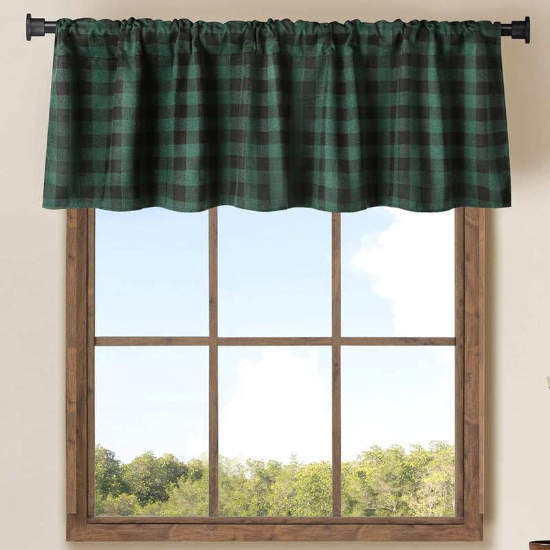 WOSIBO 2 Pack Buffalo Check Plaid Cotton Window Valances Blue and White Farmhouse Design Window Treatment Lined Decor Curtains Rod Pocket Valances for Kitchen/Living Room 16" x 56" (Blue and White) - Image 1