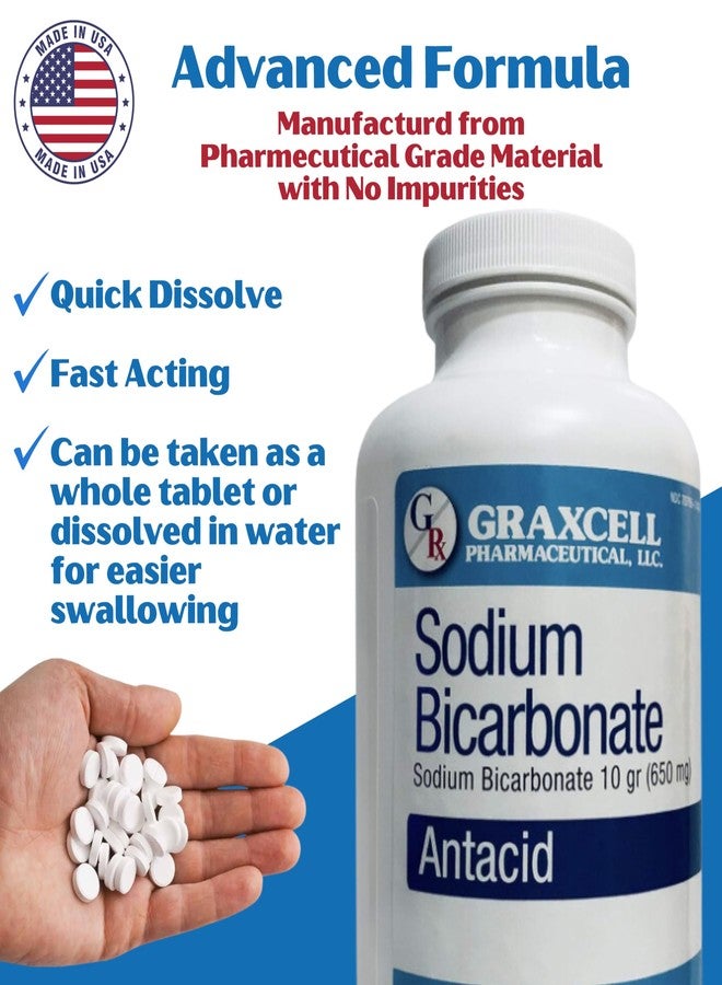 Graxcell Sodium Bicarbonate Tablets |USP 650mg (10 Grains) |Relief of Acid Indigestion, Heartburn, Sour Stomach & Upset Stomach | Kidney Health | 1000 Count - Image 2