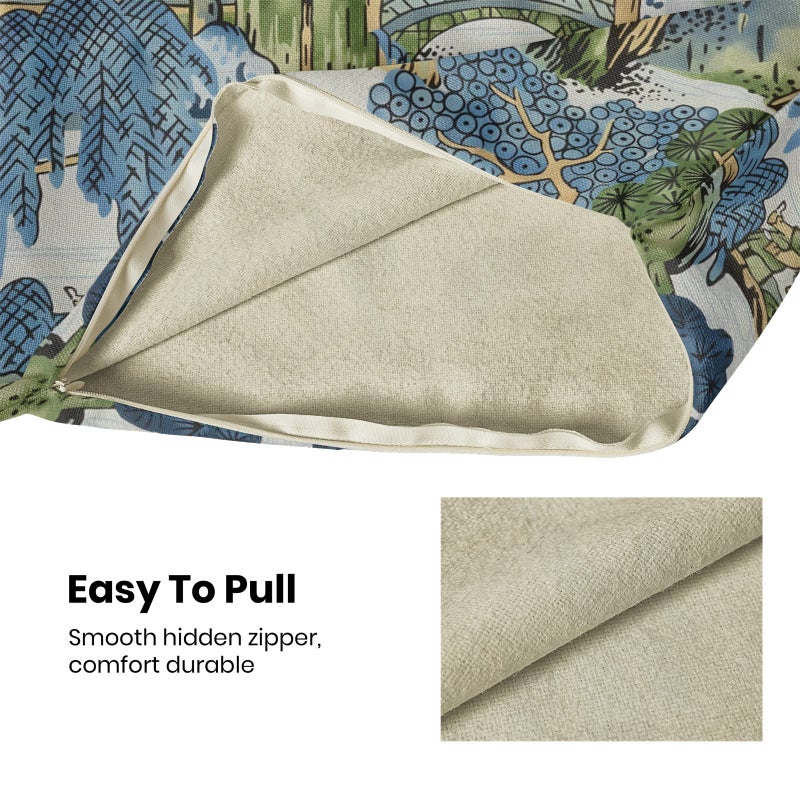 GIOPAMGO Chinoiserie Pillow Covers 20x20 Set of 2, Asian Vintage Blue Green Scenic Decorations Chinoiserie Decor Throw Pillow Covers Farmhouse Outdoor Decorative Linen Cushion Case for Couch Sofa Home - Image 4
