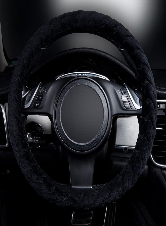 Flying Banner car Steering Wheel Cover Gel Massage Velvet Cool Warm Universal Size 15 inches SUV Truck Anti Slip Odorless Summer Winter (Black, Velvet Massage) - Image 2
