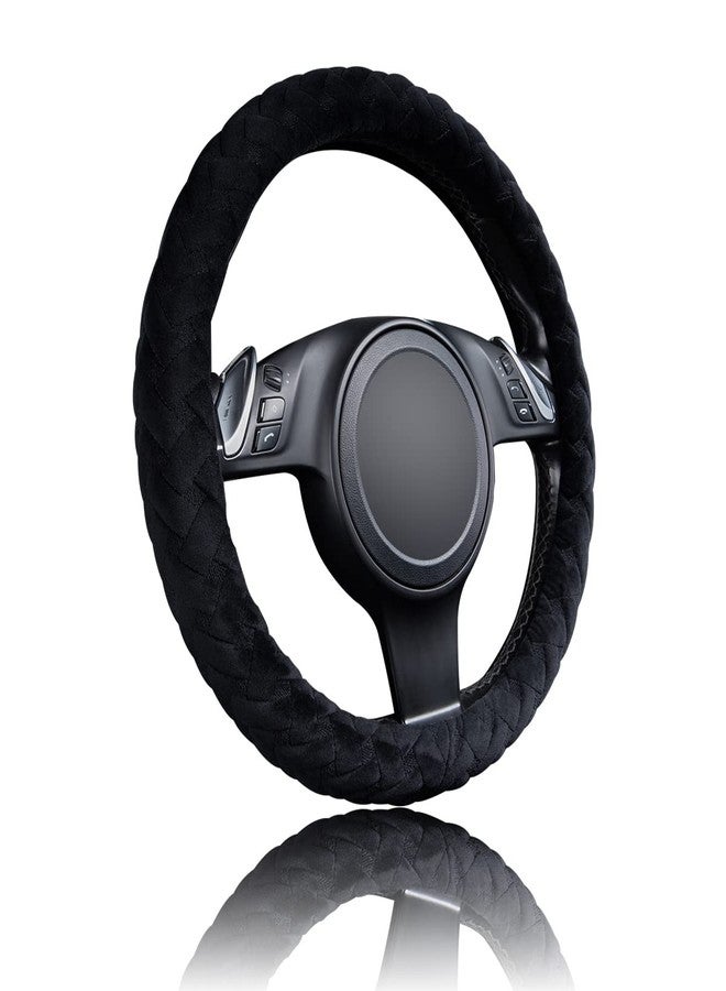 Flying Banner car Steering Wheel Cover Gel Massage Velvet Cool Warm Universal Size 15 inches SUV Truck Anti Slip Odorless Summer Winter (Black, Velvet Massage) - Image 1