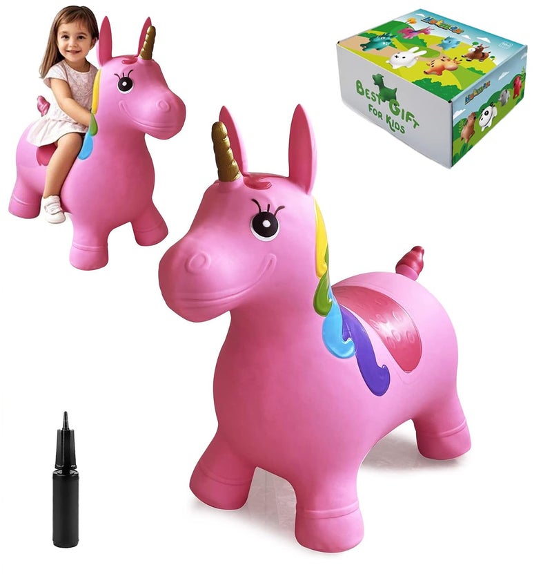HotMax Unicorn Bouncy Horse Toys for 2 Year Old Girl Toddlers Bouncing Animals Ride on Rubber Jumping Toys for Baby Girl or Boy 1st Birthday Gift for 2 3 4 Year Old Pink Unicorn