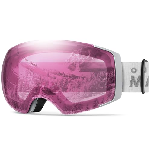 OutdoorMaster Ski Goggles PRO - Frameless, Interchangeable Lens 100% UV400 Protection Snow Goggles for Men & Women (GreyFrame LightPinkLens VLT59%) - Image 1