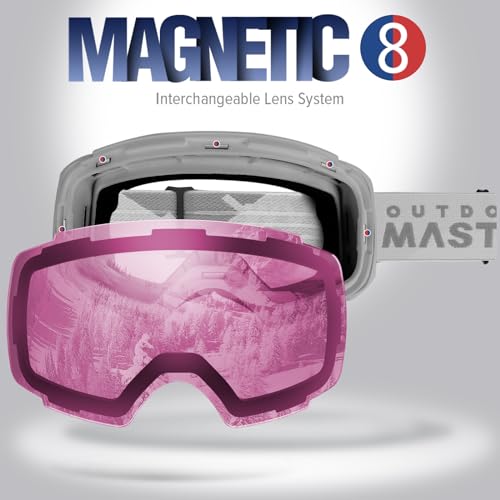 OutdoorMaster Ski Goggles PRO - Frameless, Interchangeable Lens 100% UV400 Protection Snow Goggles for Men & Women (GreyFrame LightPinkLens VLT59%) - Image 2