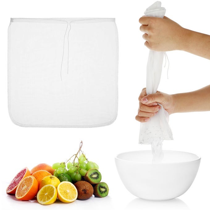 4 PACK NYLON NUT MILK BAG 1313 INCHES FINE MESH CHEESE CLOTH MULTIPLE USAGE REUSABLE FOOD STRAINER PROFESSIONAL COLD BREW FILTER FOR STRAINING FRUIT JUICE COFFEE TOFU GREEK YOGURT TEA