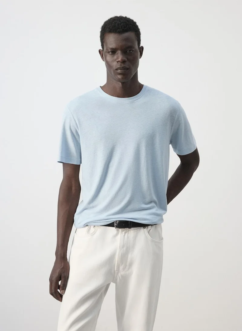 مانجو مان Slim-Fit Linen-Blend T-Shirt