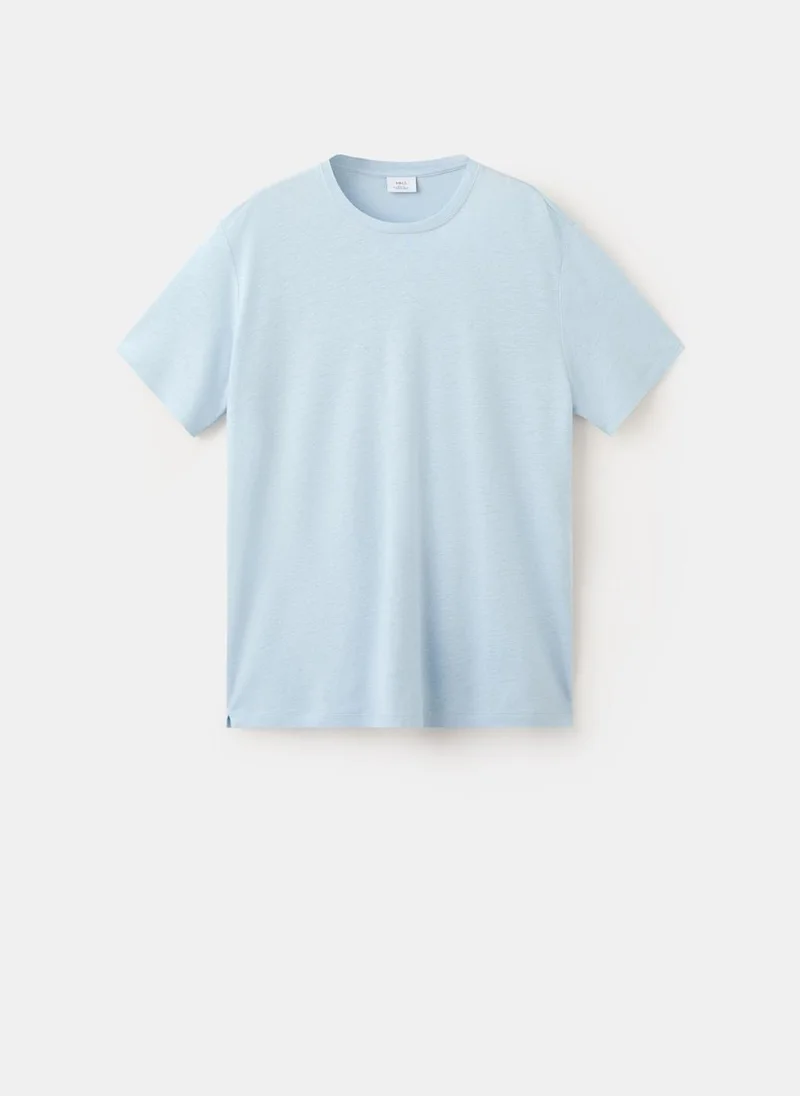 Mango Man 50-CELESTE Slim-Fit Linen-Blend T-Shirt for Men | Best Price UAE