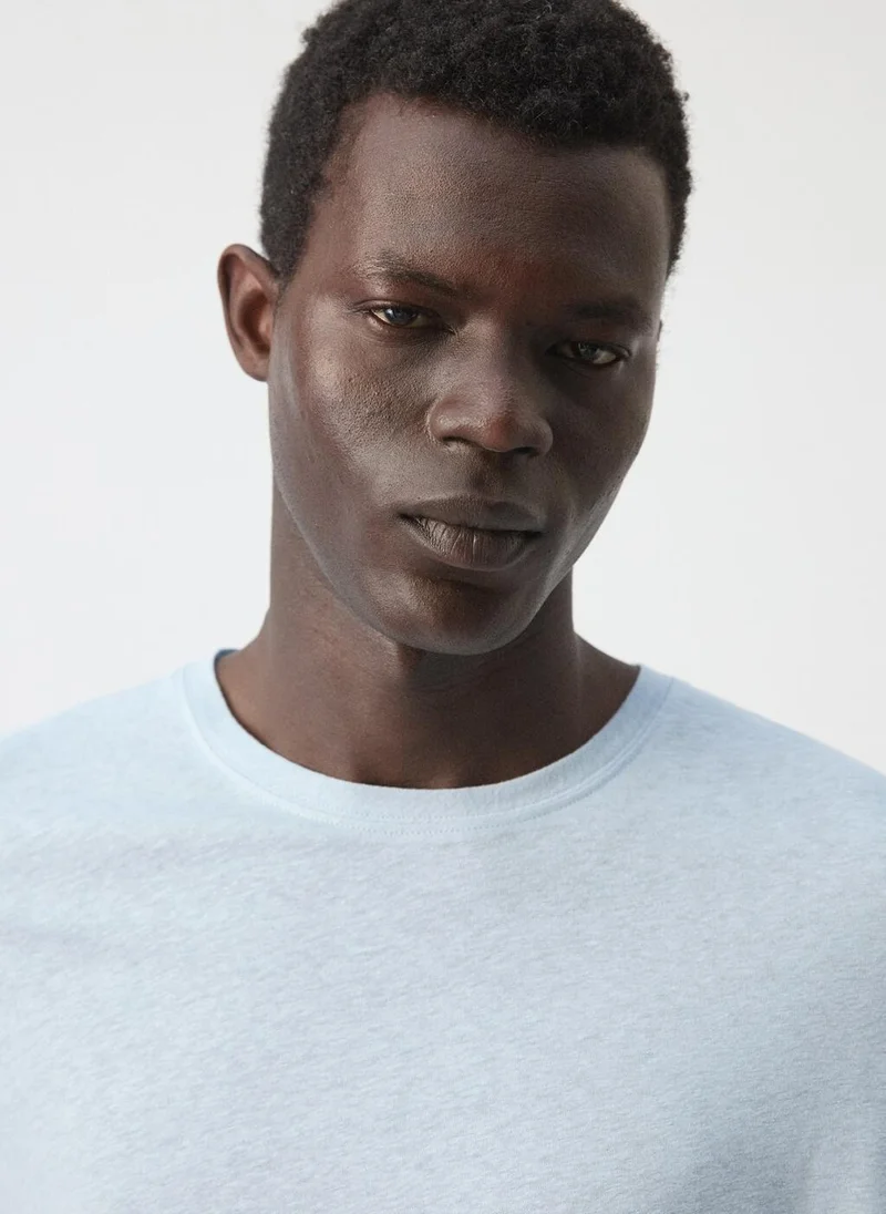 Mango Man 50-CELESTE Slim-Fit Linen-Blend T-Shirt for Men | Best Price UAE
