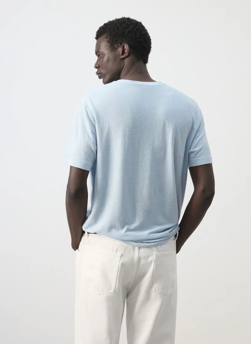 مانجو مان Slim-Fit Linen-Blend T-Shirt