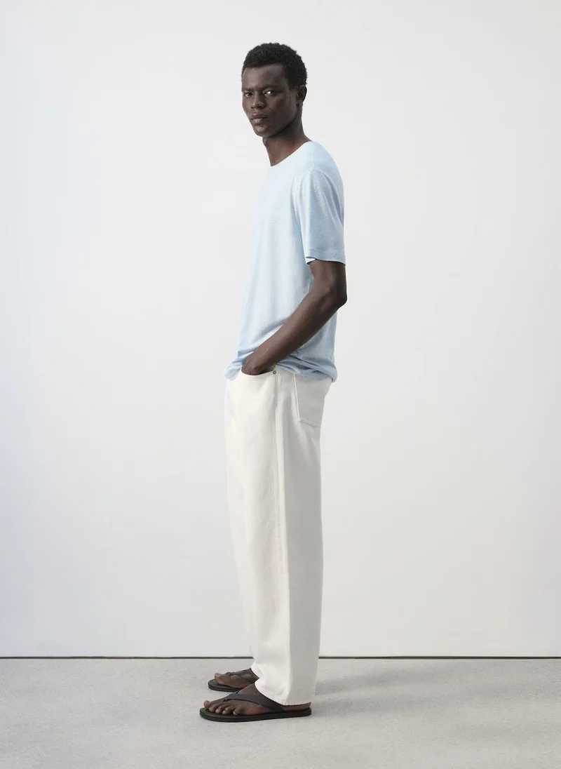 Mango Man 50-CELESTE Slim-Fit Linen-Blend T-Shirt for Men | Best Price UAE