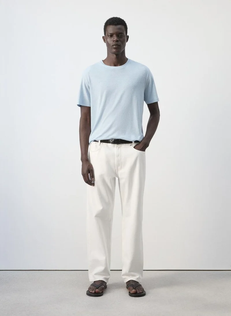 Mango Man 50-CELESTE Slim-Fit Linen-Blend T-Shirt for Men | Best Price UAE
