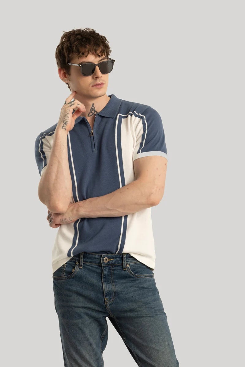 SNITCH Niels Blue Knitted Polo T-Shirt - Image 4