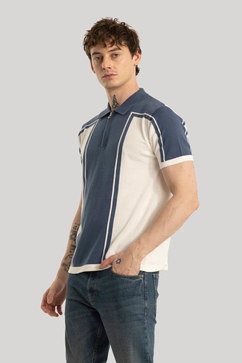 SNITCH Niels Blue Knitted Polo T-Shirt - Image 5