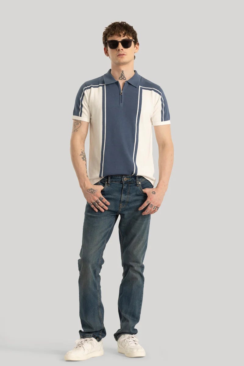 SNITCH Niels Blue Knitted Polo T-Shirt - Image 3