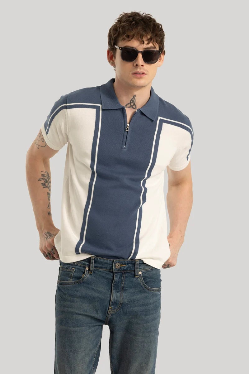 SNITCH Niels Blue Knitted Polo T-Shirt - Image 1