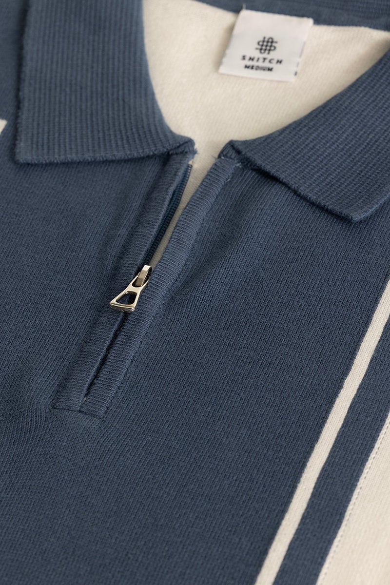 SNITCH Niels Blue Knitted Polo T-Shirt - Image 2