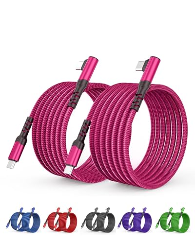 Eversame 2-Pack USB C to USB C Cable 60W, 10ft+10ft Right Angle 90 Degree USB Type C Charger Fast Charging Cord for iPhone 17 Pro Max/16/15/14/Samsung S26/S25/S24/S23, MacBook, C Port iPad Mini/Air/Pro(Pink) - Image 1